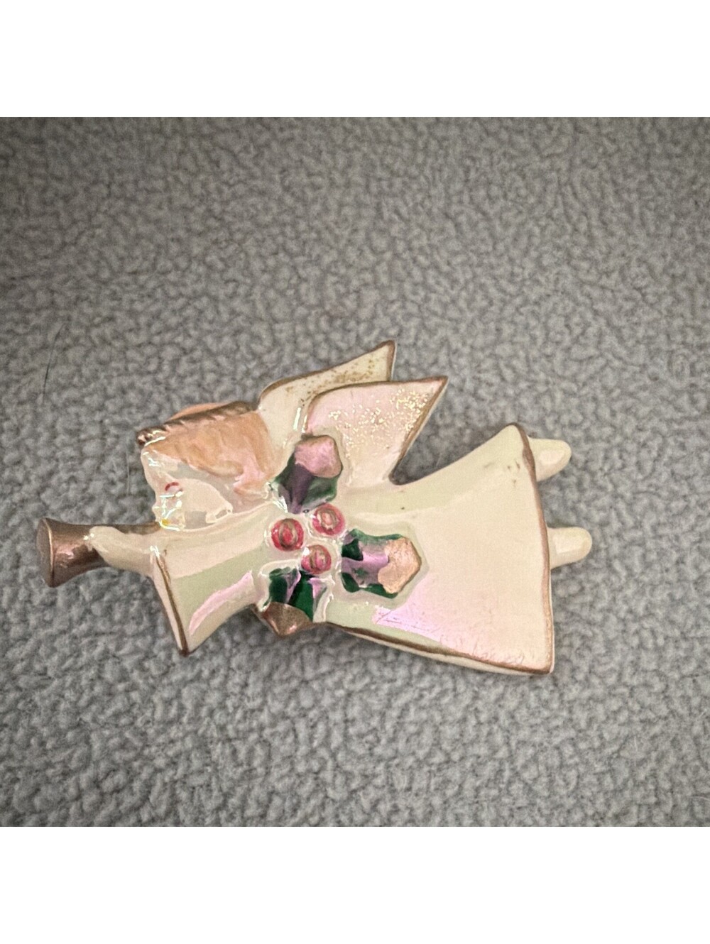 Angel Shaped Brooch Ceramic Enamel White Pink Green Gold Christmas Theme